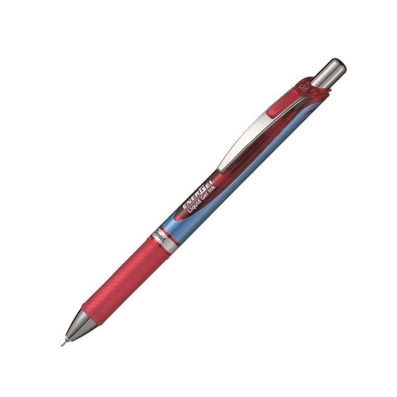 Pentel Energel Knock Ballpoint Pen, 0.5mm Needle Tip, Blue Body with Red Accent (BLN75-B) - Image 1